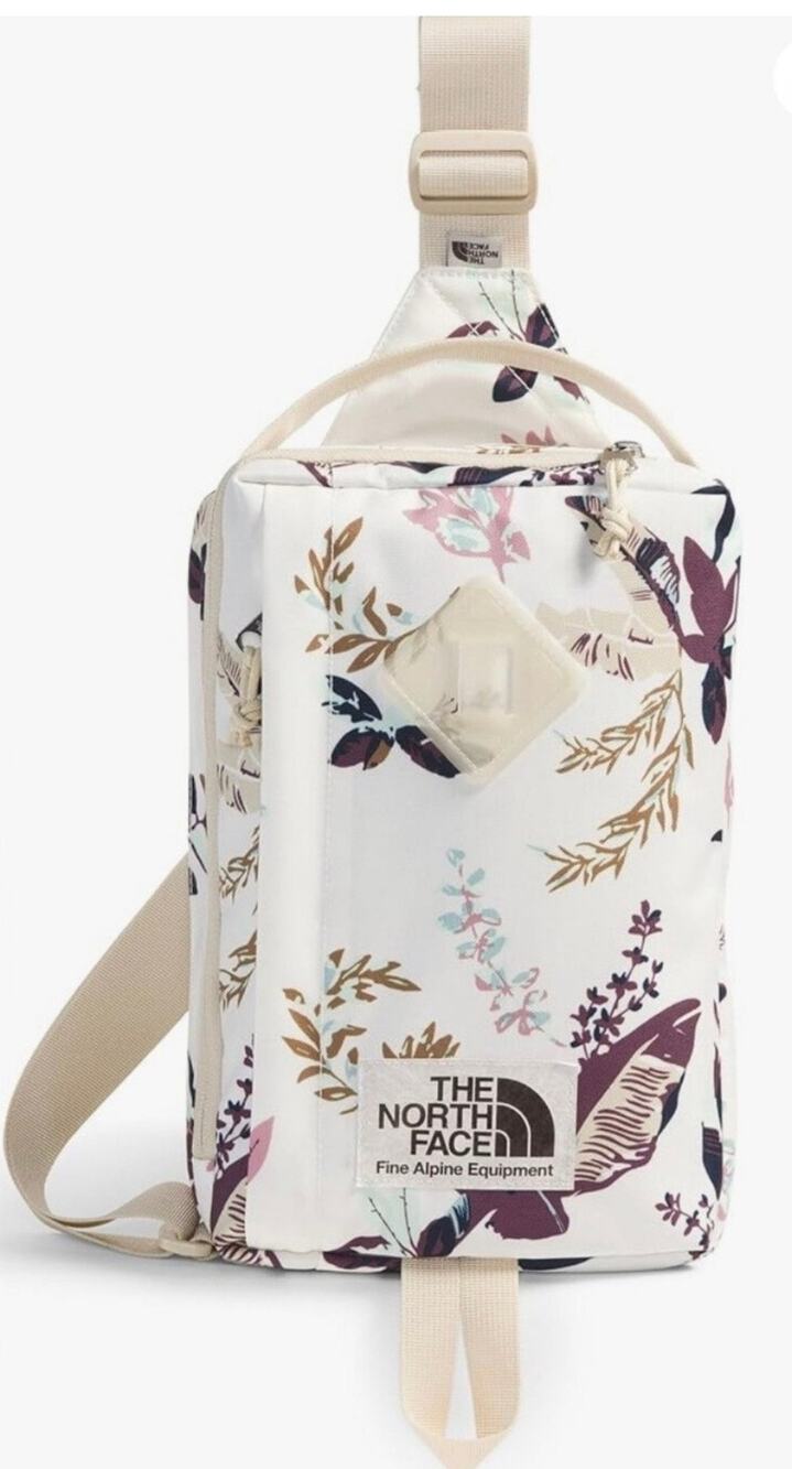 RARE HTF The North Face TNF Berkeley Field Bag Sling White Dune Leaf Toss Print